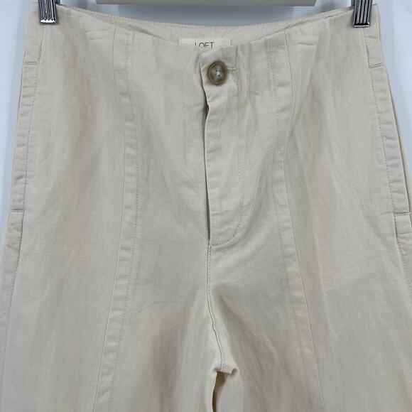 LOFT Pants Linen Cotton Blend Cropped Wide Leg Cream Seamed Women’s Size 4 NWT - Picture 3 of 7